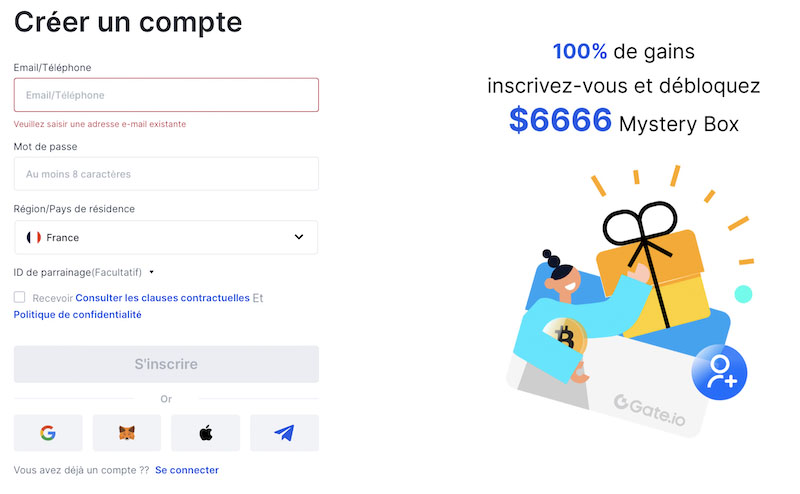 ouvrir un compte chez Gate io