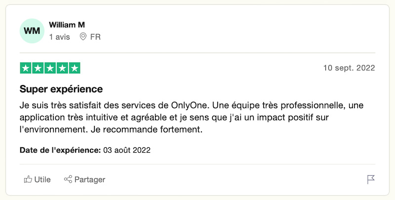 Exemple d'avis positif onlyone
