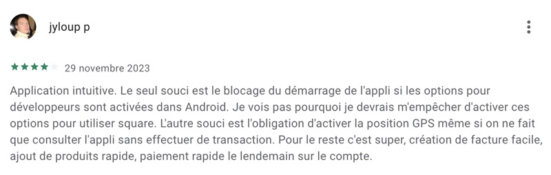 L’avis des clients sur l’application mobile Square