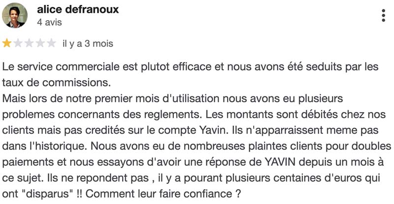 Les avis des clients et anciens clients Yavin