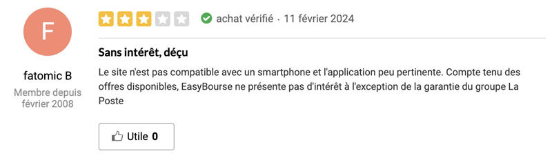 client avis l'application mobile EasyBourse