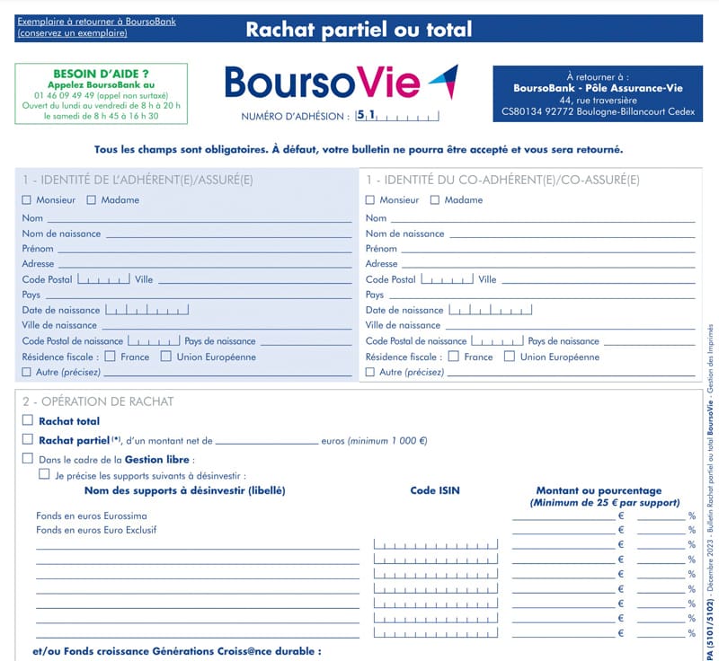 rachat sur son contrat Boursorama Vie