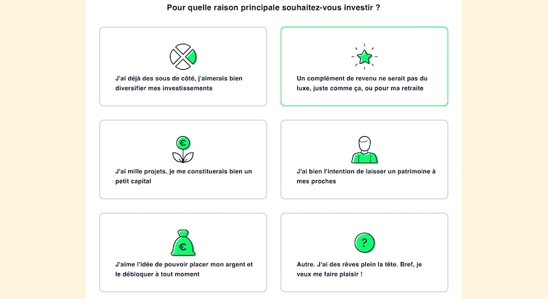Première étape de la simulation d'investissement