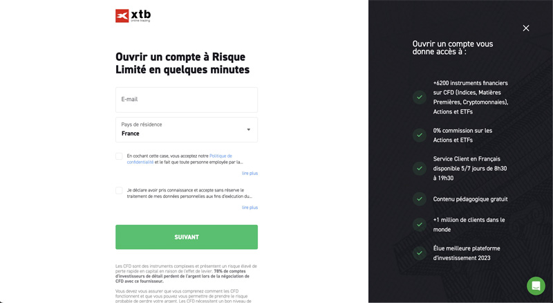 Cliquez sur "Compte réel" XTB