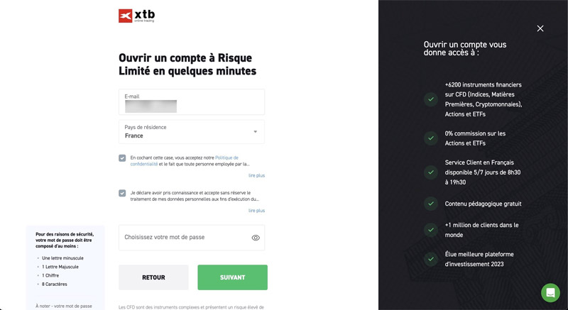 Renseignez votre e-mail XTB