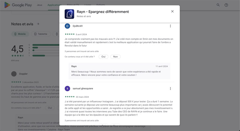 Avis sur l’application mobile Rayn