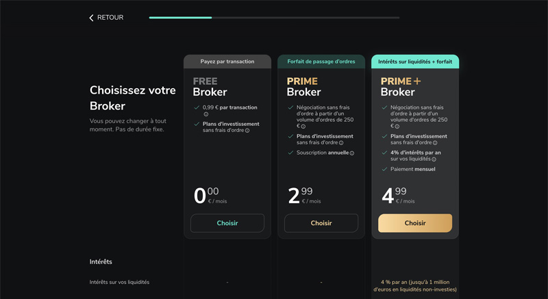 Sélectionnez votre broker en cliquant sur "Choisir" Scalable Capital