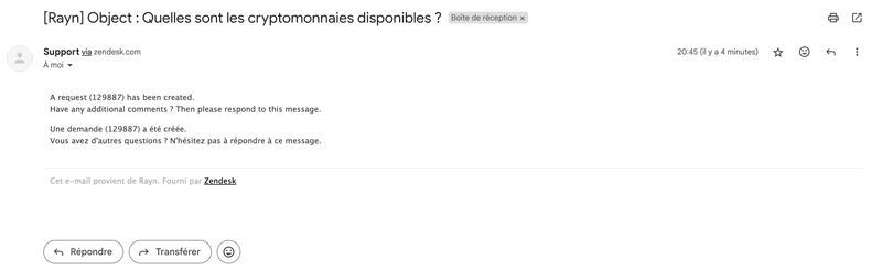 e-mails de réponses avis Rayn