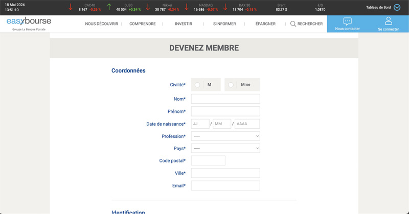 s’inscrire sur EasyBourse