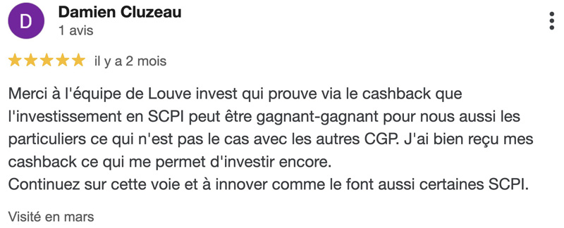 avis des clients sur Louve Invest cashback