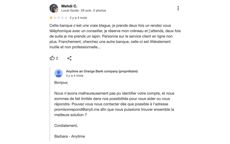 L'avis des clients sur Anytime est négatifs