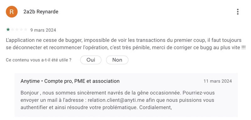 L'avis des clients sur l'application mobile Anytime