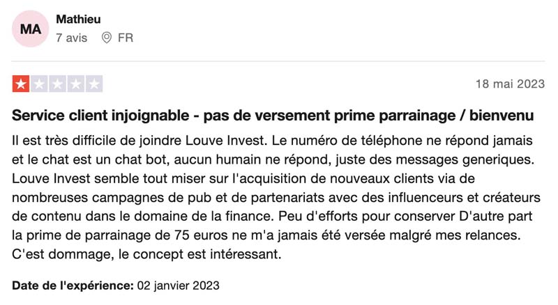 service client sur Louve Invest