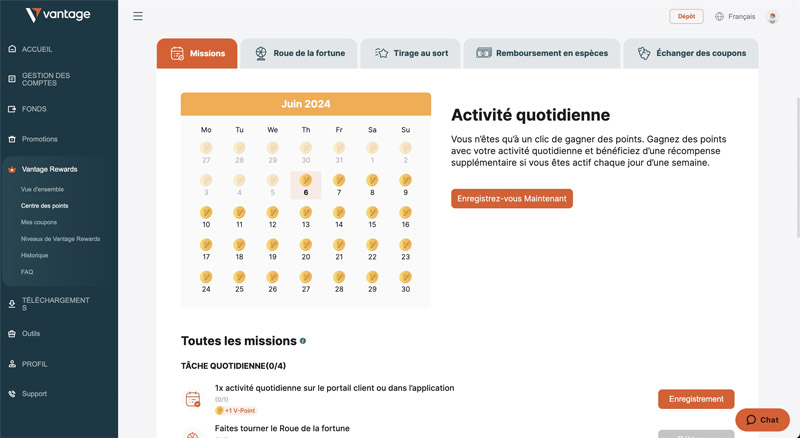 effectuer un dépôt sur Vantage FX