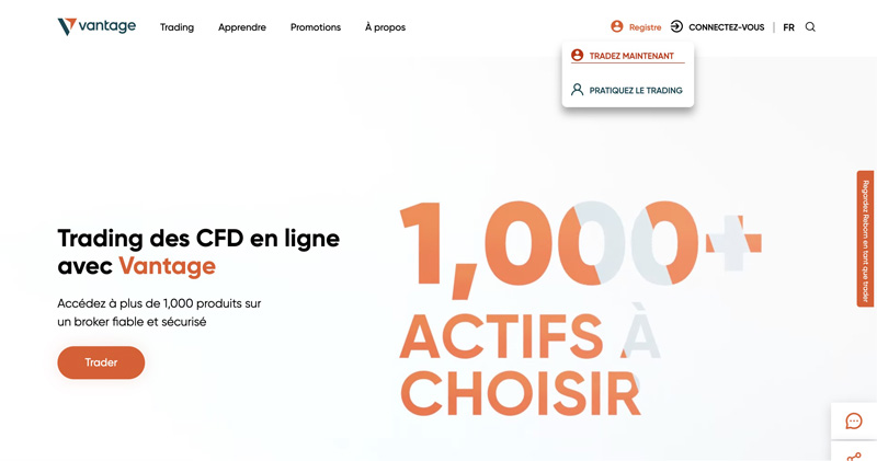 inscription sur Vantage FX