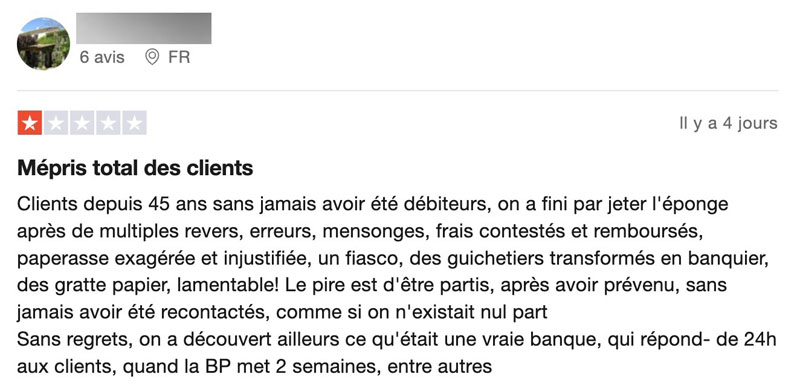 avis négatif la Banque Postale
