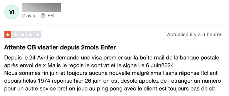 avis clients problème de carte bancaire la Banque Postale