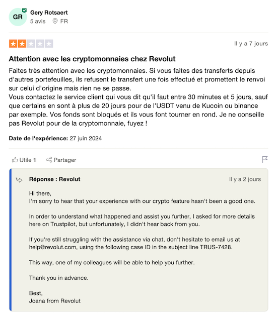 Avis mitigé sur Revolut (TrustPilot)
