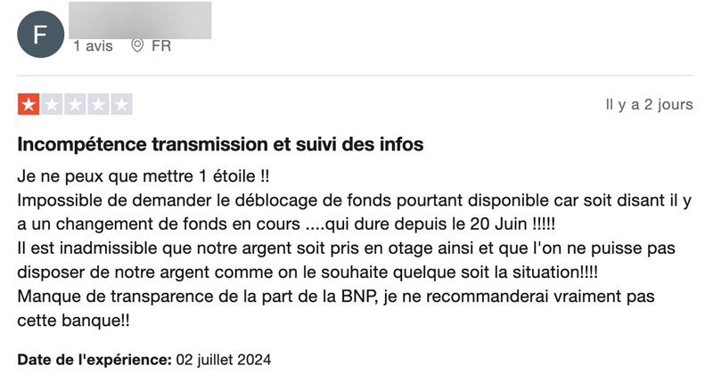 BNP Paribas avis négatifs