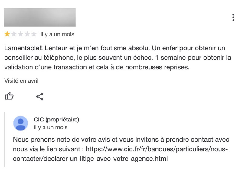 CIC service client avis négatif
