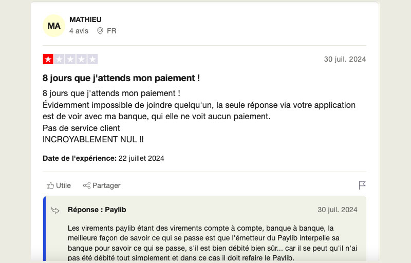 exemple avis négatif Paylib