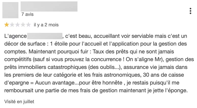 caisse d'épargne opinion négatif