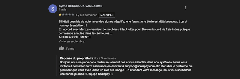 avis négatif Scalapay