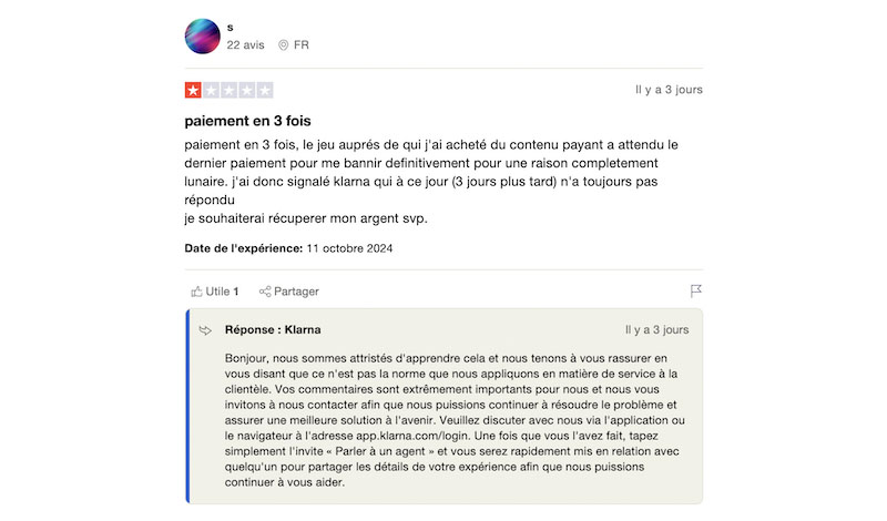 avis négatif sur klarna