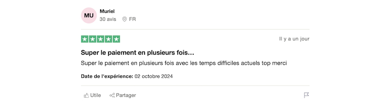 avis positif utilisatrice Scalapay
