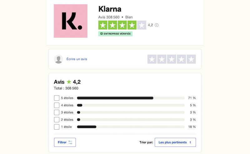 l'avis des clients sur klarna
