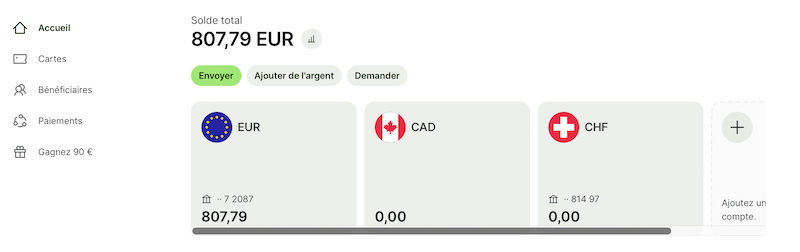 balances des comptes pour le quotidien, avec IBAN wise