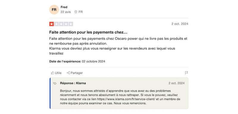 client insatisfait klarna