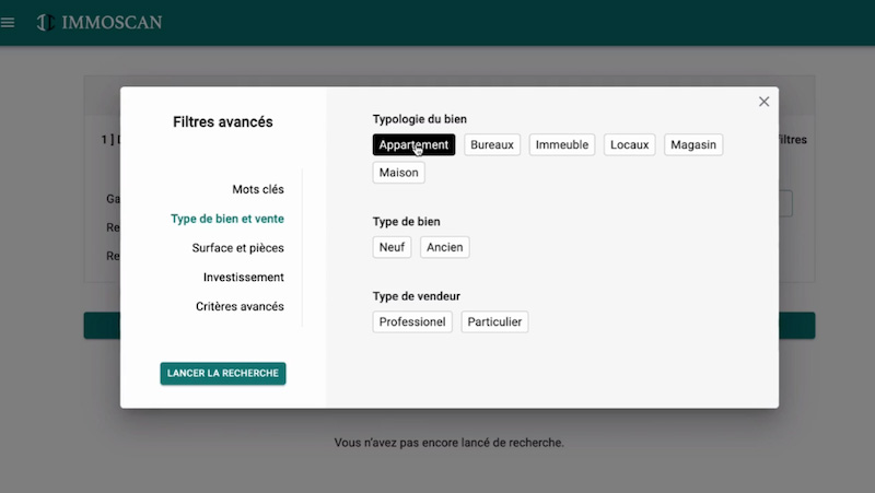 filtres avancés Immoscan