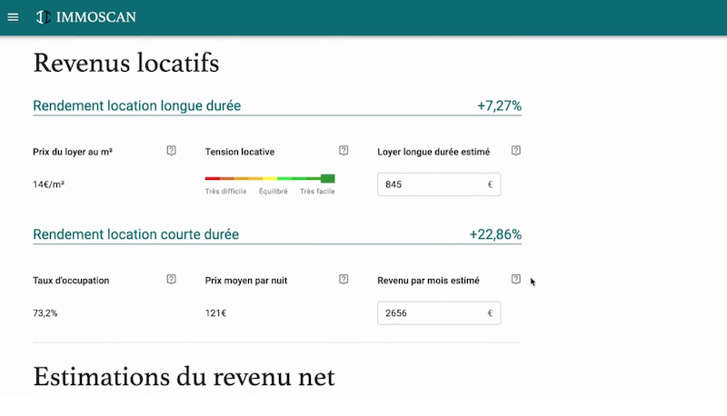 revenus locatifs Immoscan
