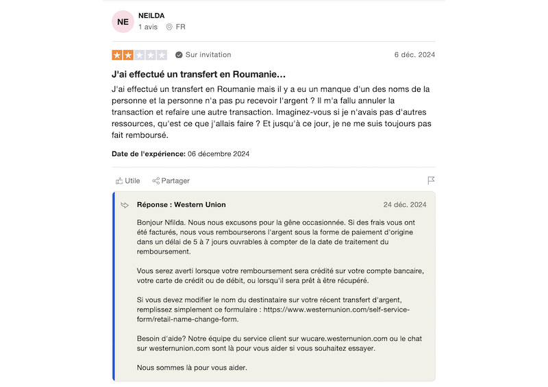 autre avis négatif sur Western Union