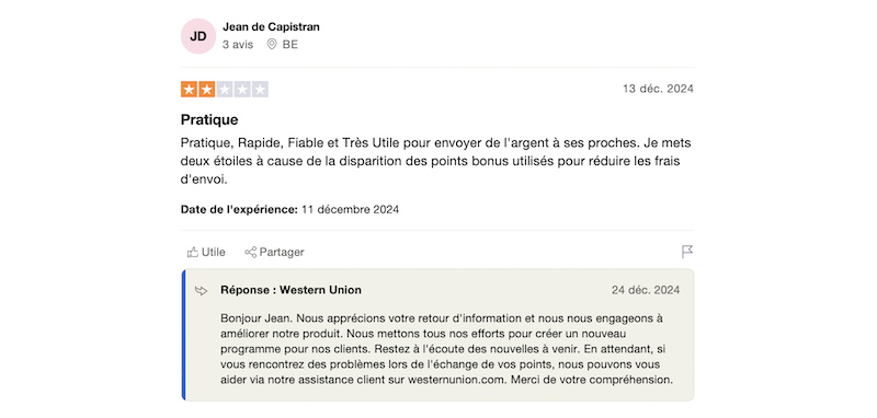 Les avis négatifs sur Western Union