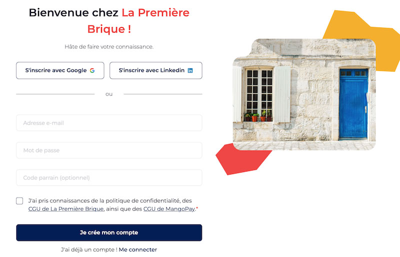 Formulaire d'inscription sur La Première Brique