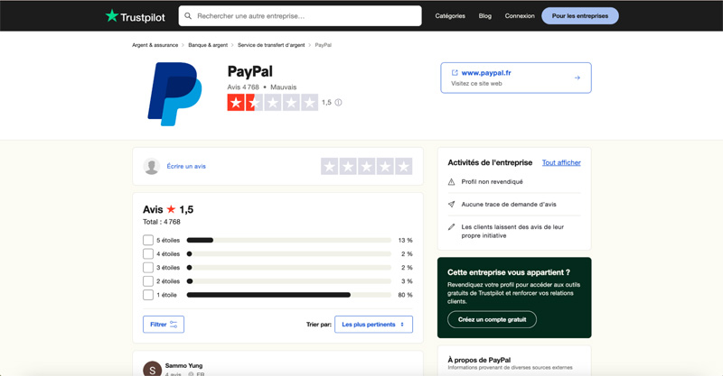 Les avis des clients sur Paypal