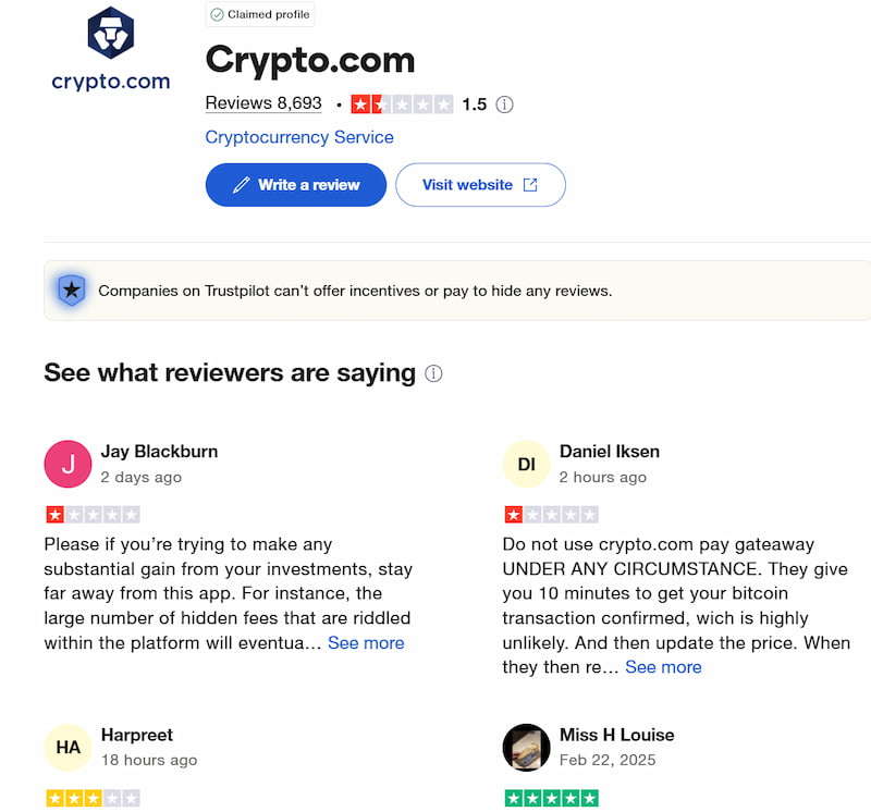 Avis Trustpilot Crypto com