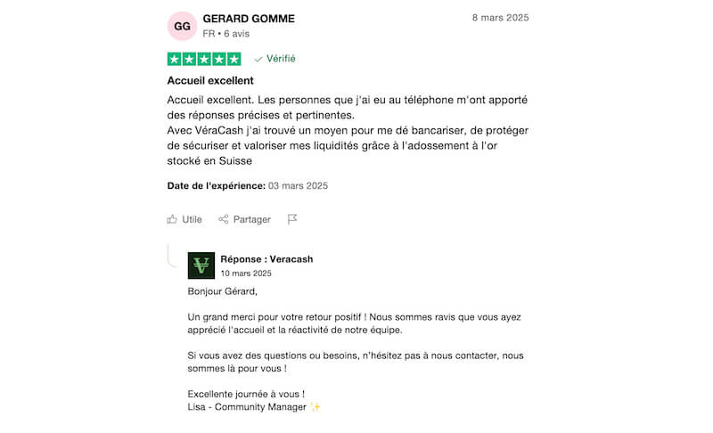 exemple de commentaire positif veracash
