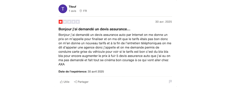 un avis négatif sur axa assurance auto