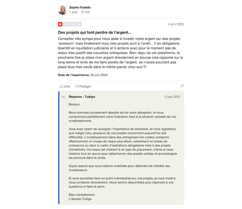 autre client insatisfaite tudigo